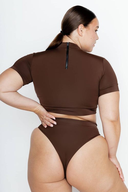 rylee jo chocolate swimsuit back look